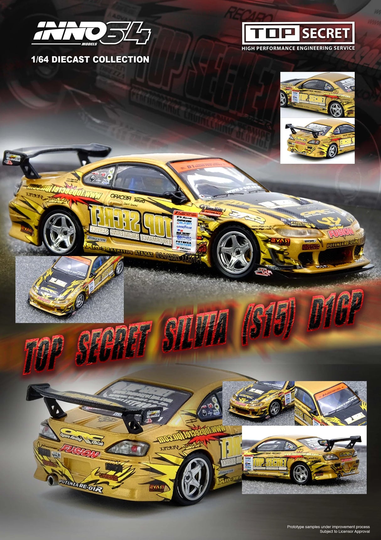 (Preorder Q2 2026) Nissan TOP SECRET Silvia (S15) Gold D1 Grand Prix Series Champion 2004