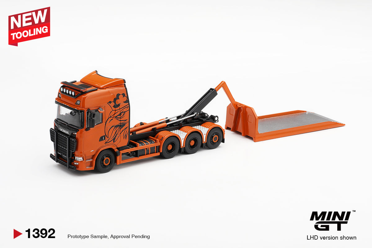 PREORDER Q2 Spring 2027 4 SCANIA 770S B8X4NA HOOKLIFT FLATBED ORANGE 2025 MGT01392