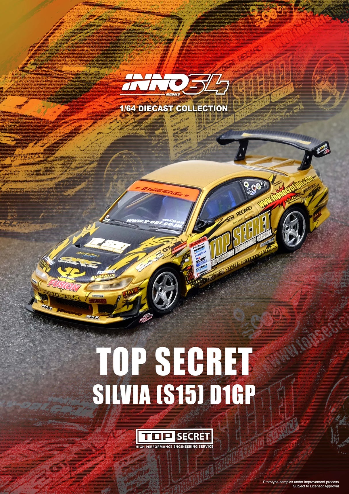 (Preorder Q2 2026) Nissan TOP SECRET Silvia (S15) Gold D1 Grand Prix Series Champion 2004