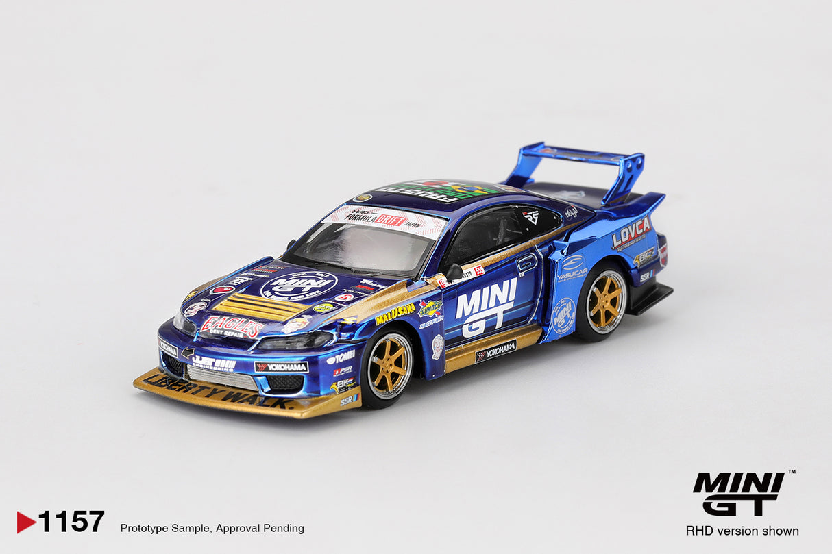 Preorder 17.08.26 Nissan Silvia (S15) LB-Super Silhouette #555 Team MINI GT Liberty Walk 2025 Formula Drift MGT01157