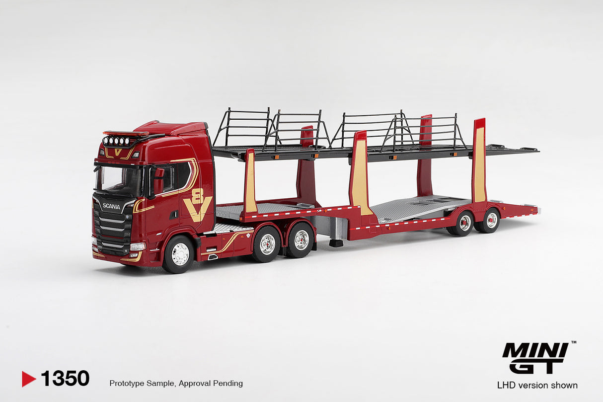 PREORDER Q1 2027 Scania 770S A6x4NA Car Transporter V8  50th anniversary + Car transporter Red MGT01350