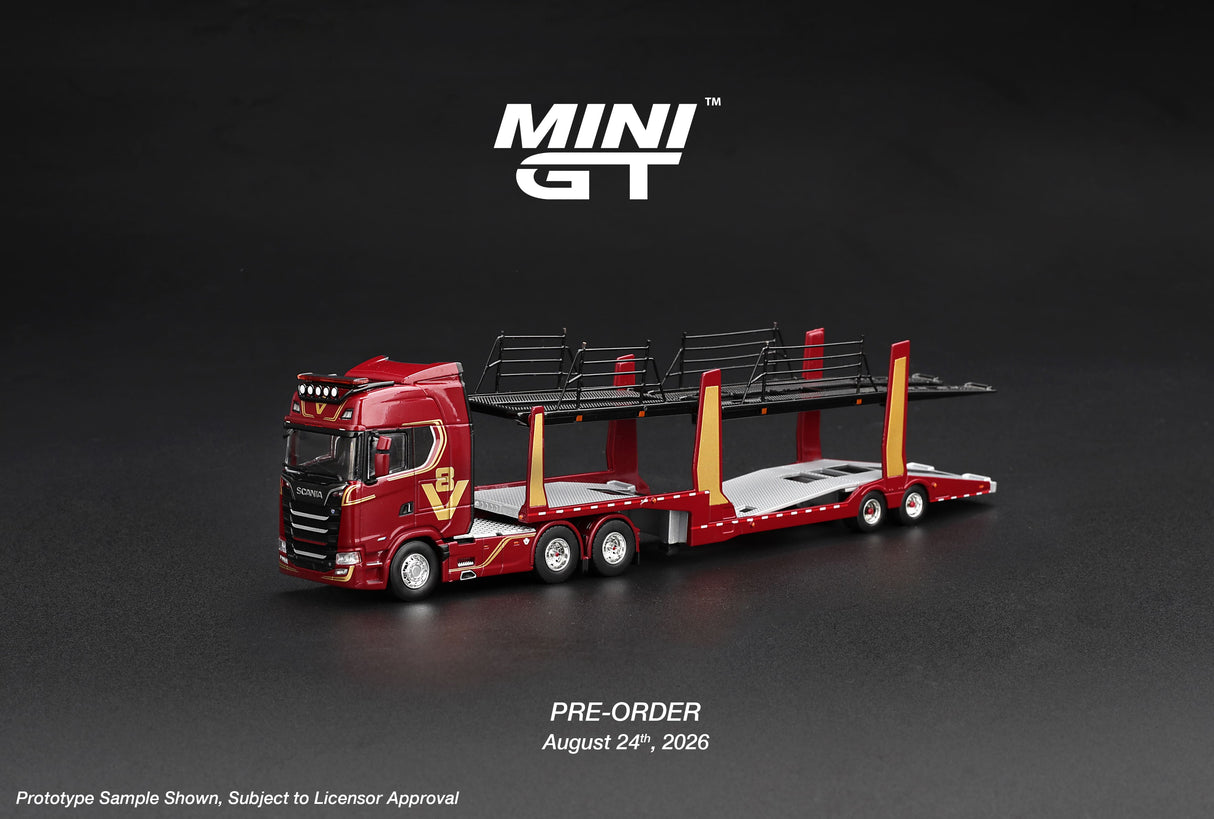 PREORDER Q1 2027 Scania 770S A6x4NA Car Transporter V8  50th anniversary + Car transporter Red MGT01350