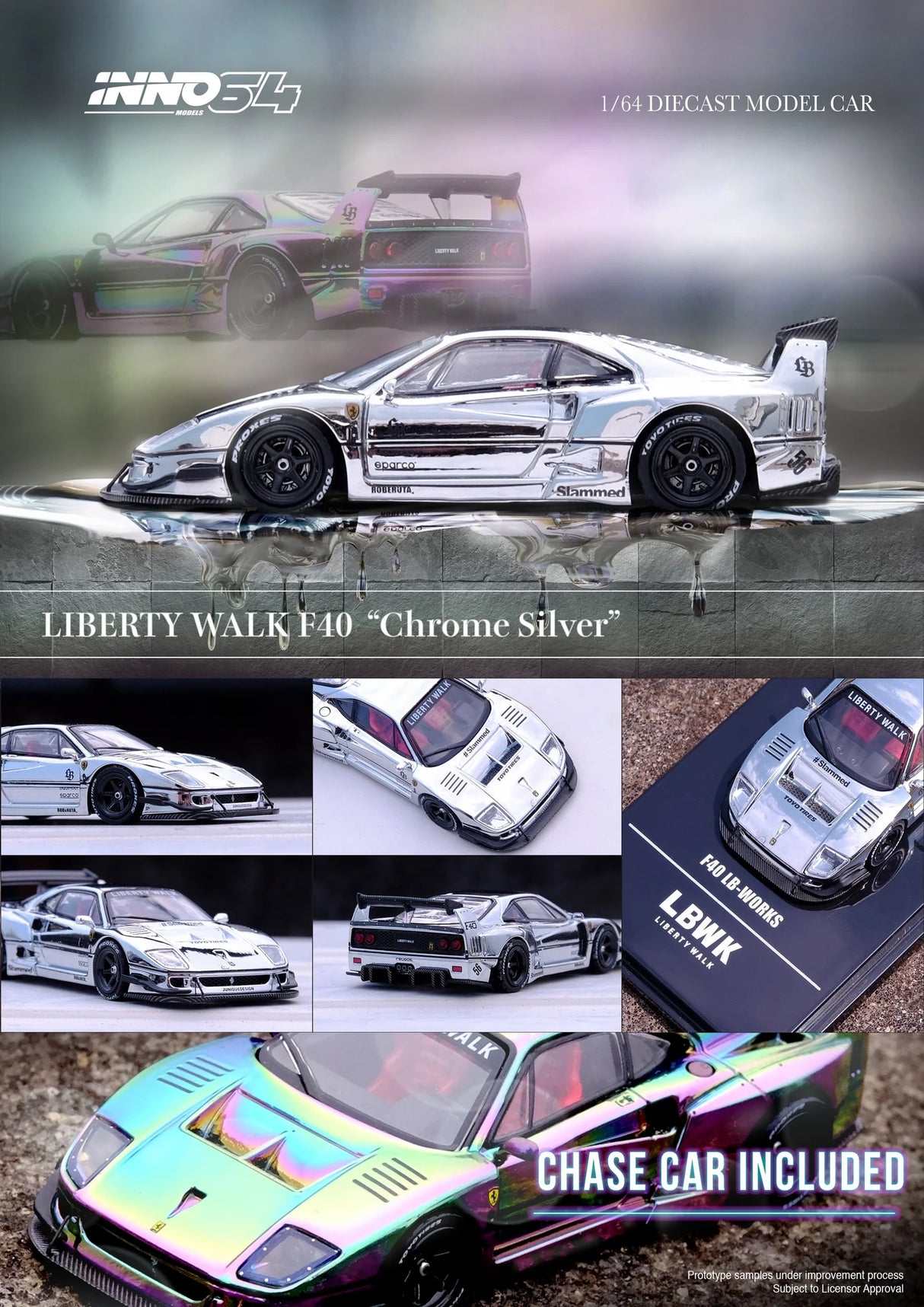 (Preorder November) Ferrari F40 LBWK Chrome Silver China Hobby Expo 2024